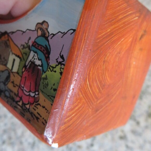 Set 6 Peruvian Coasters Wood Handpainted Vintage (K711) - Picture 8 of 8